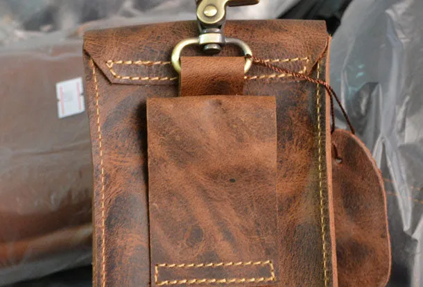 Handmade Leather Mens Cell Phone Holster Waist Bag Hip Pack Belt Bag for Men