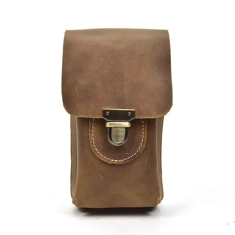 Handmade Leather Mens Cell Phone Holster Waist Bag Hip Pack Belt Bag for Men