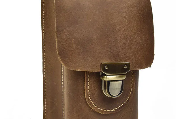 Handmade Leather Mens Cell Phone Holster Waist Bag Hip Pack Belt Bag for Men