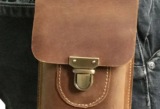 Handmade Leather Mens Cell Phone Holster Waist Bag Hip Pack Belt Bag for Men