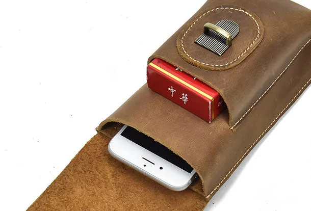 Handmade Leather Mens Cell Phone Holster Waist Bag Hip Pack Belt Bag for Men