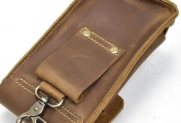 Handmade Leather Mens Cell Phone Holster Waist Bag Hip Pack Belt Bag for Men