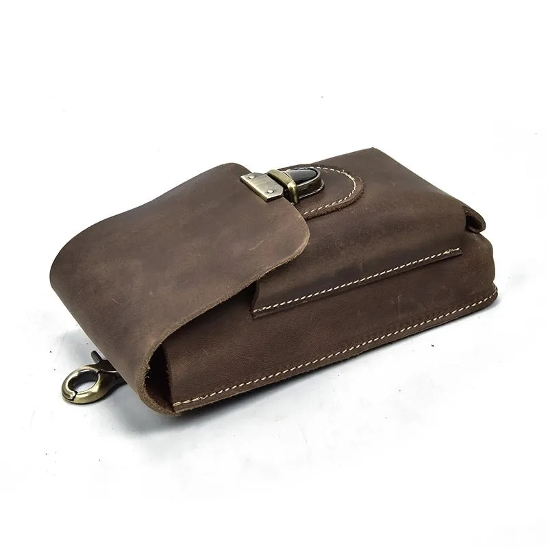 Handmade Leather Mens Cell Phone Holster Waist Bag Hip Pack Belt Bag for Men