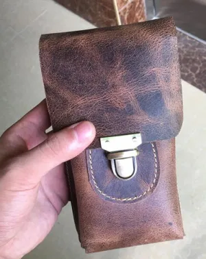 Handmade Leather Mens Cell Phone Holster Waist Bag Hip Pack Belt Bag for Men