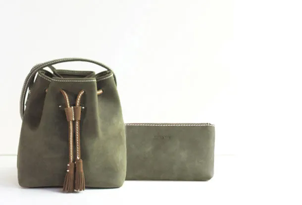Handmade leather purse bucket phone bag shoulder bag cossbody bag purse women