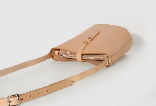 Handmade Leather shoulder bag bucket bag beige for women leather shoulder bag