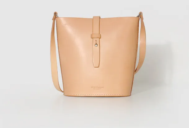 Handmade Leather shoulder bag bucket bag beige for women leather shoulder bag