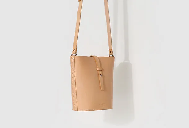 Handmade Leather shoulder bag bucket bag beige for women leather shoulder bag