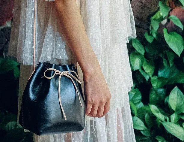 Handmade Leather Small Big Womens Bucket Purse Shoulder Barrel Bag for Women