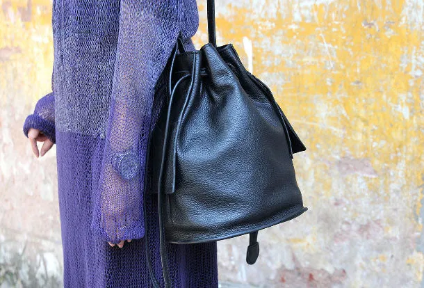 Handmade small phone bucket purse leather crossbody bag shoulder bag women