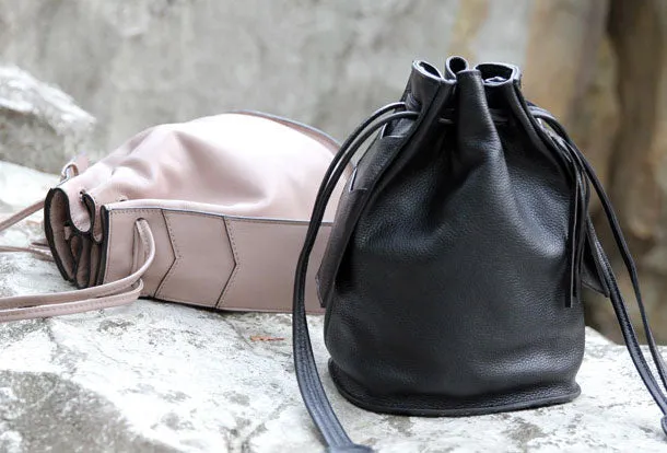 Handmade small phone bucket purse leather crossbody bag shoulder bag women