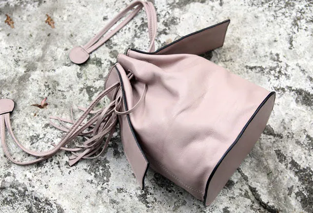 Handmade small phone bucket purse leather crossbody bag shoulder bag women