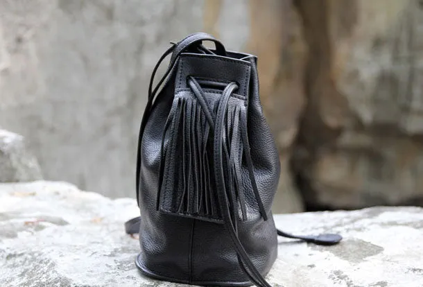 Handmade small phone bucket purse leather crossbody bag shoulder bag women