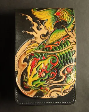 Handmade Tooled Leather Carp Mens Belt Pouch Waist Bag Belt Phone Bag Mobile Bag For Men