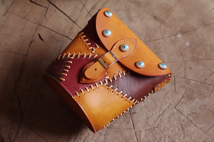 Handmade Vintage LEATHER WOMEN Bucket SHOULDER Purse Crossbody BAG Purses FOR WOMEN