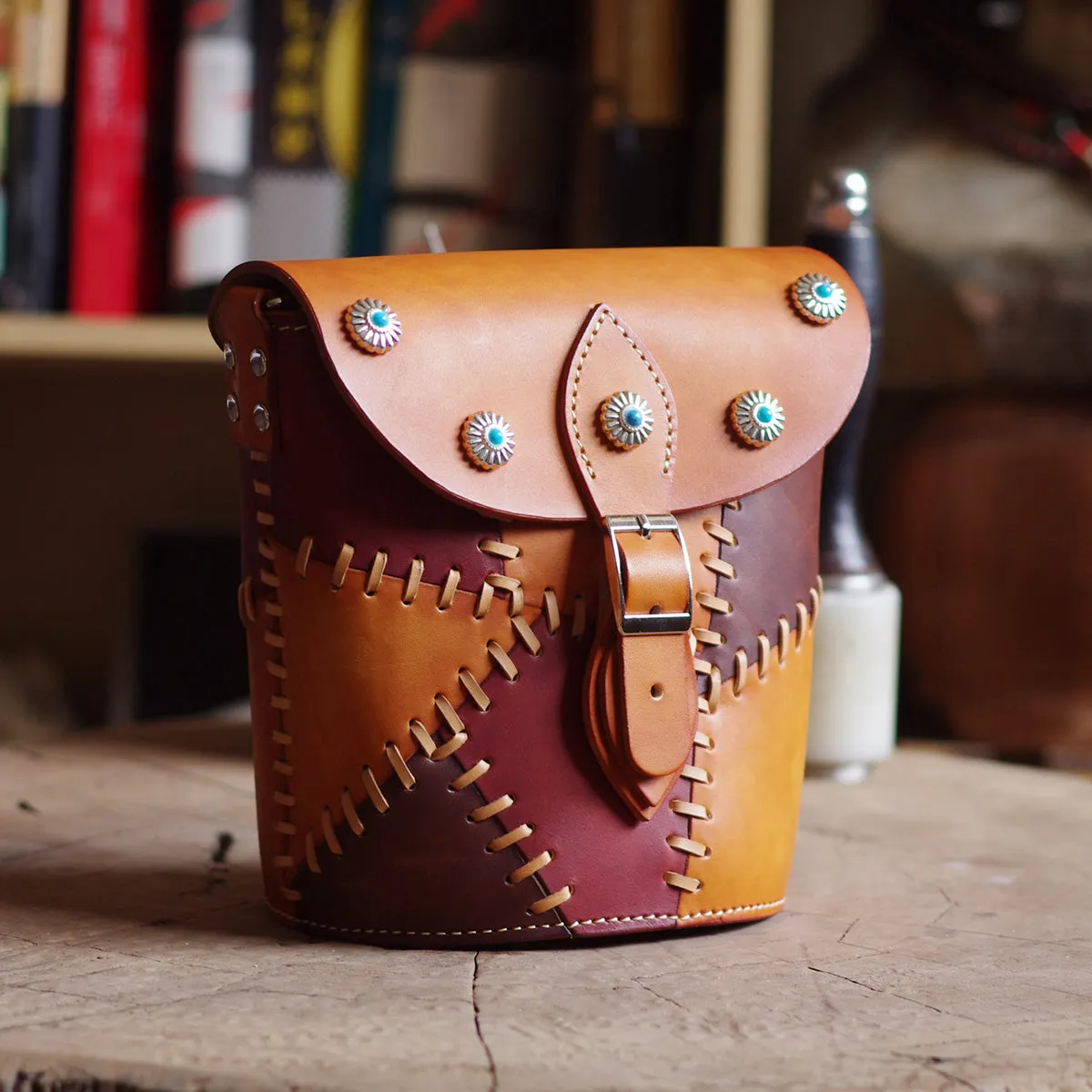 Handmade Vintage LEATHER WOMEN Bucket SHOULDER Purse Crossbody BAG Purses FOR WOMEN