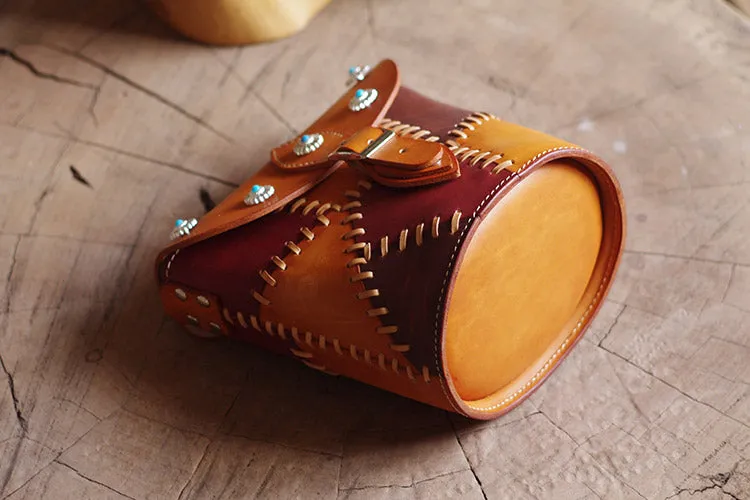 Handmade Vintage LEATHER WOMEN Bucket SHOULDER Purse Crossbody BAG Purses FOR WOMEN