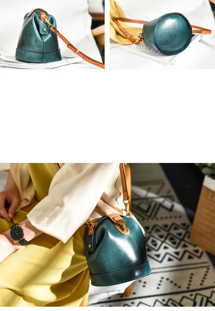 Handmade Womens Tan Leather Doctor Bucket Shoulder Purses Tan Doctor Crossbody Purse for Women