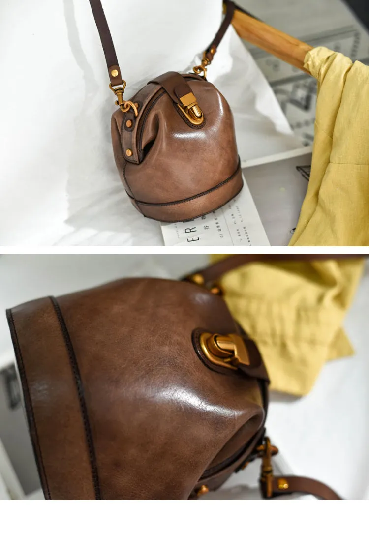 Handmade Womens Tan Leather Doctor Bucket Shoulder Purses Tan Doctor Crossbody Purse for Women