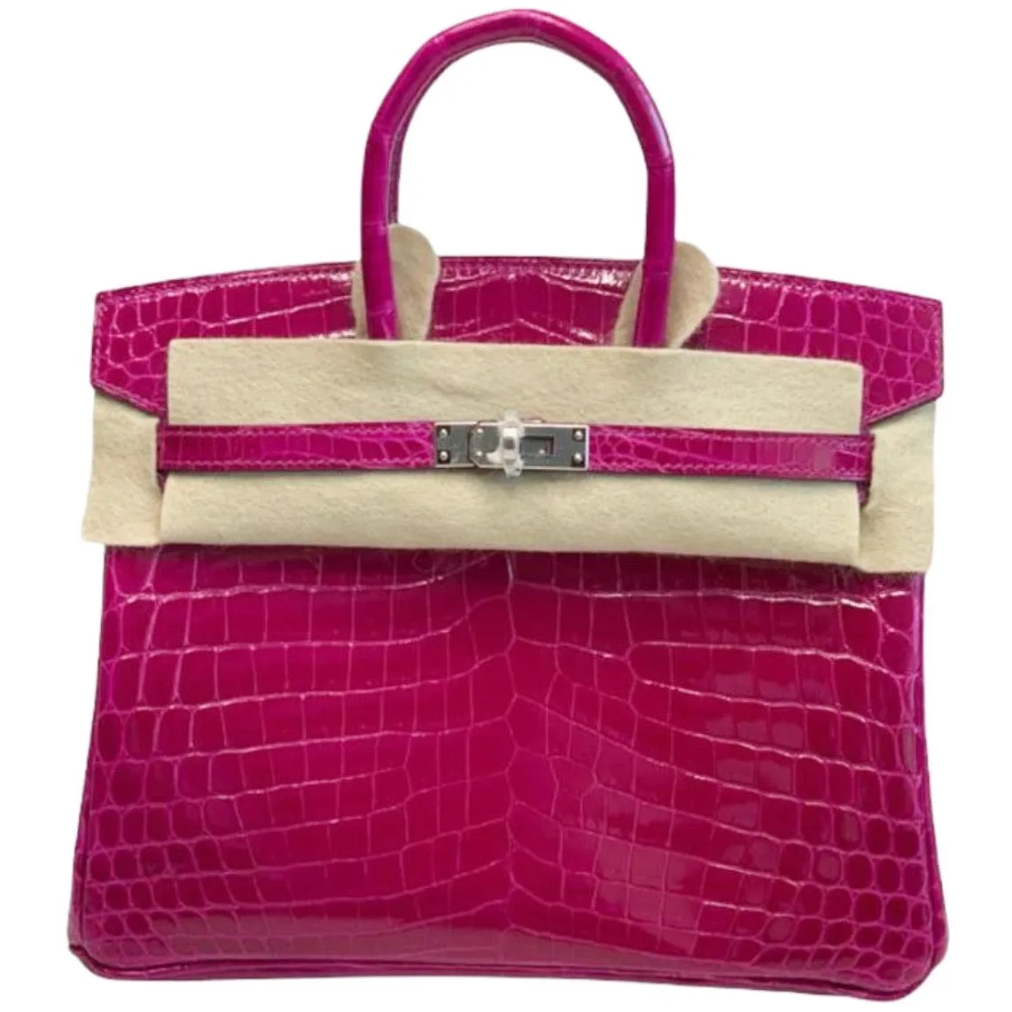 Herm??s Birkin 25 Rose Pourpre Shiny Croc Palladium Hardware