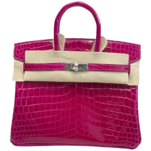 Herm??s Birkin 25 Rose Pourpre Shiny Croc Palladium Hardware