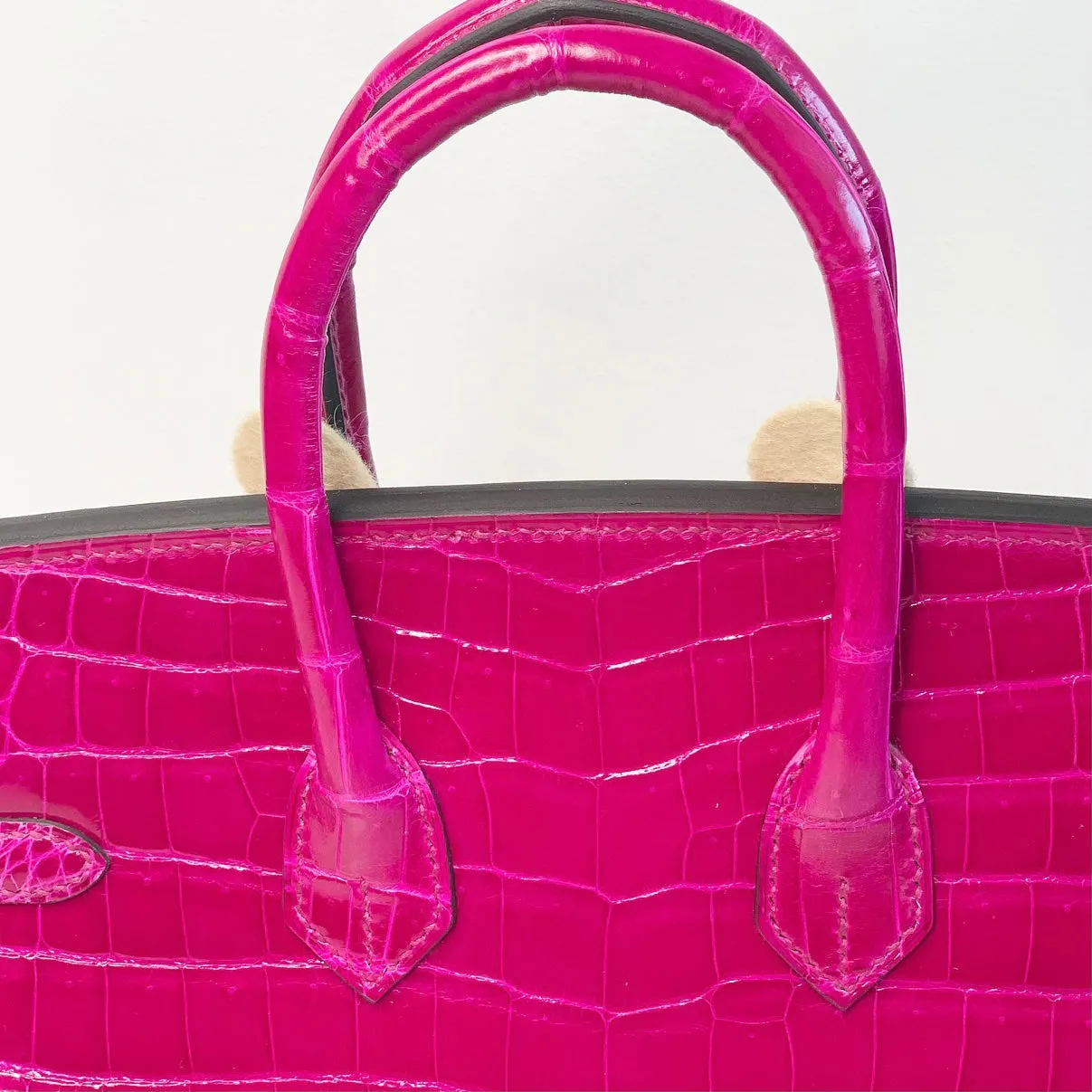 Herm??s Birkin 25 Rose Pourpre Shiny Croc Palladium Hardware