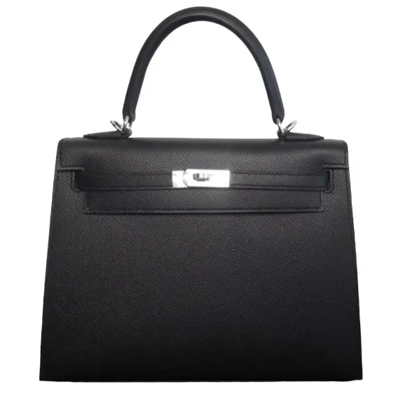 Herm??s Kelly 25 Black Epsom Palladium Hardware