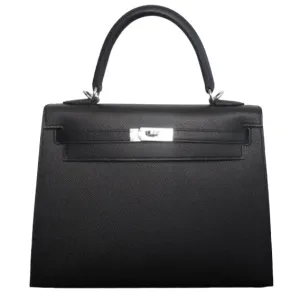 Herm??s Kelly 25 Black Epsom Palladium Hardware