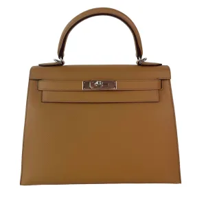 Herm??s Kelly 28 Sellier Chai Epsom Palladium Hardware