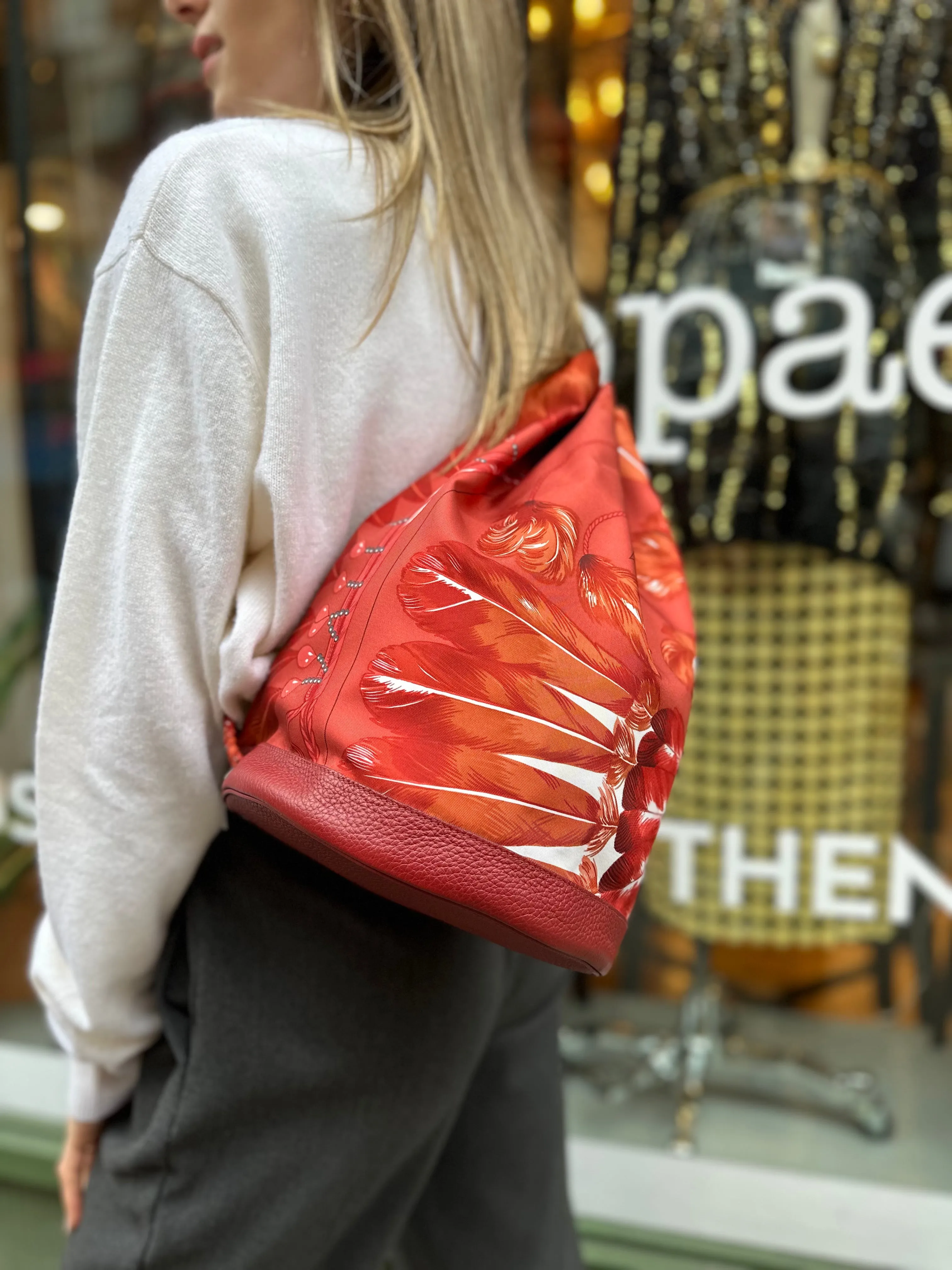 Herm??s Multi Colour Silk & Leather "Soie Cool" Backpack