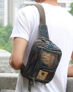 Jean Denim Blue Mens Small Fanny Pack Waist Bag Blue Hip Bag Bum Bag For Men