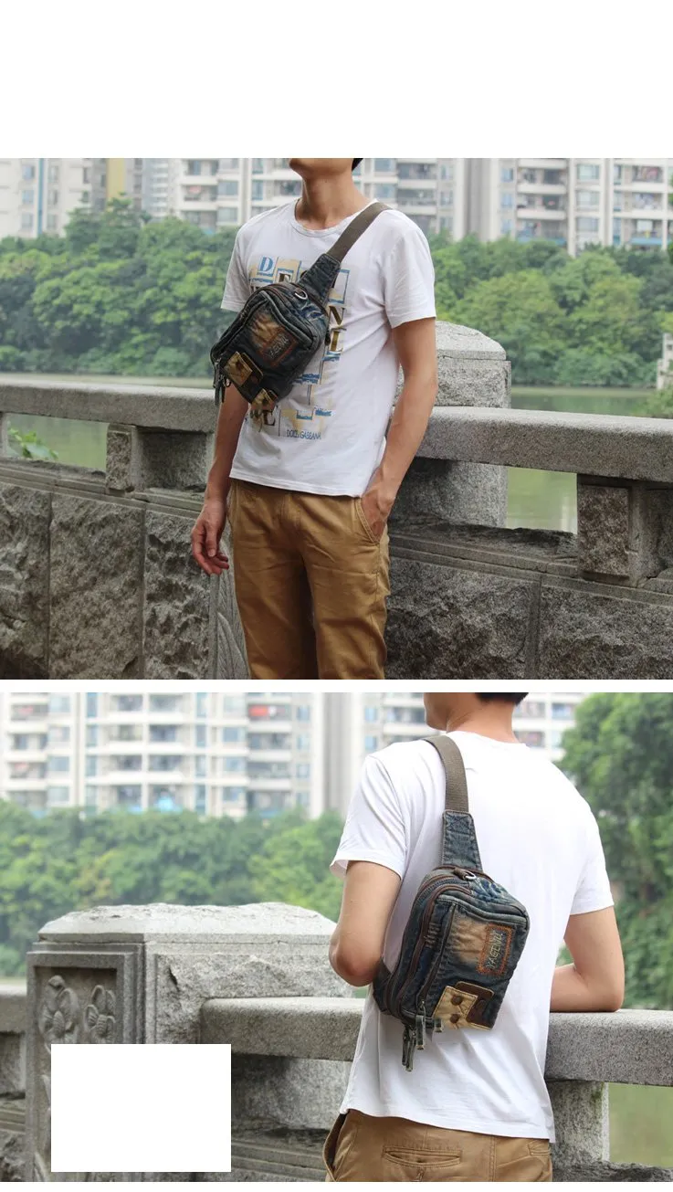 Jean Denim Blue Mens Small Fanny Pack Waist Bag Blue Hip Bag Bum Bag For Men