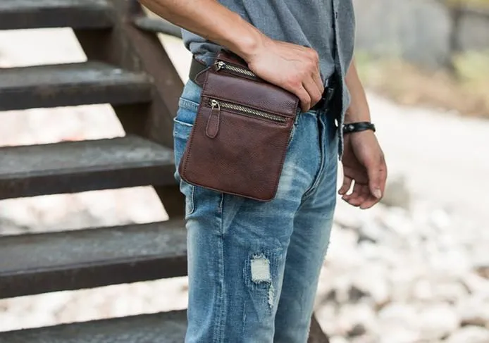 Leather Belt Pouch Belt Cases Mens Waist Bag Shoulder Bag for Men
