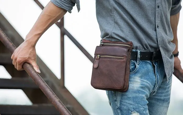Leather Belt Pouch Belt Cases Mens Waist Bag Shoulder Bag for Men