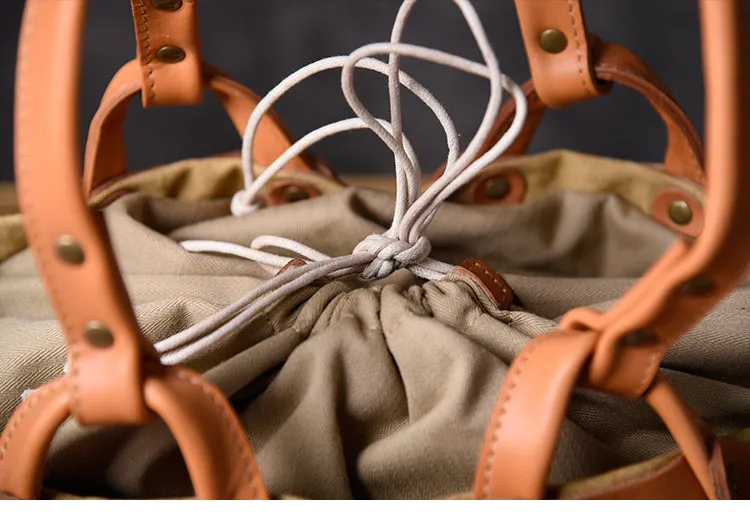 Leather Canvas Women Bucket Bag Shopper Bag Shoulder Bag For Women