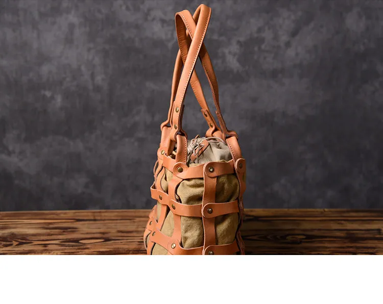 Leather Canvas Women Bucket Bag Shopper Bag Shoulder Bag For Women