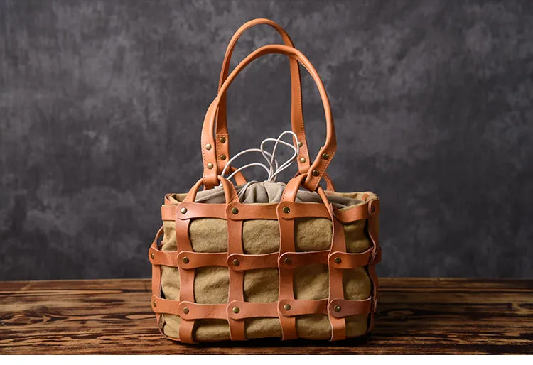 Leather Canvas Women Bucket Bag Shopper Bag Shoulder Bag For Women