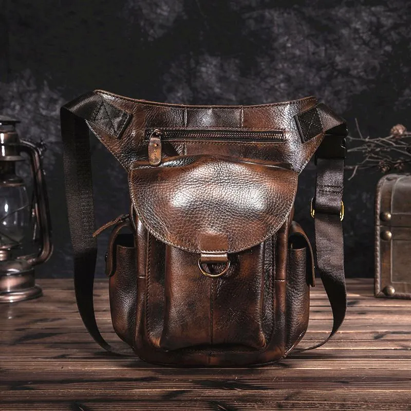 Leather Men Belt Pouch Thigh Bag Drop Leg Bag Biker Waist Purse Side Belt Bag for Men