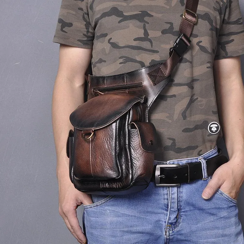 Leather Men Belt Pouch Thigh Bag Drop Leg Bag Biker Waist Purse Side Belt Bag for Men