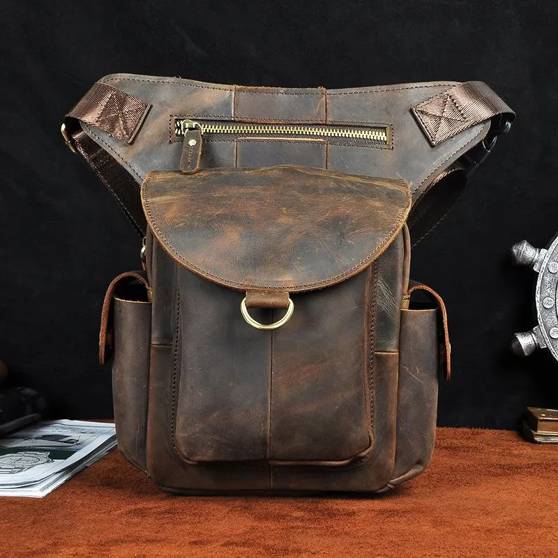 Leather Men Belt Pouch Thigh Bag Drop Leg Bag Biker Waist Purse Side Belt Bag for Men