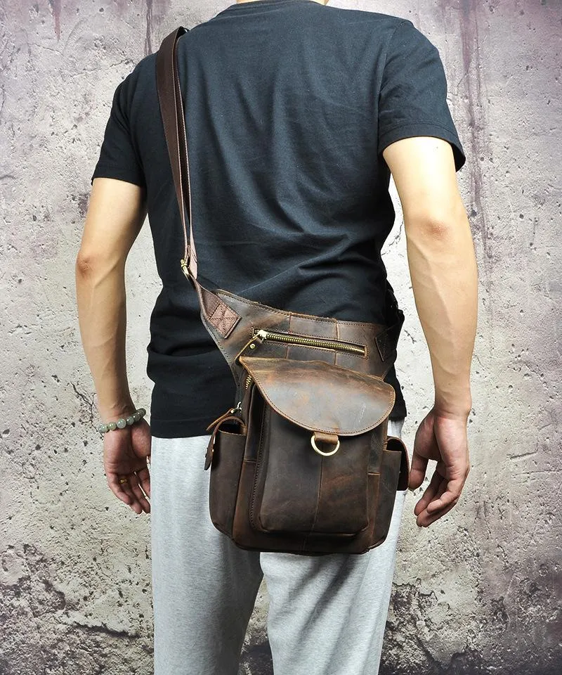 Leather Men Belt Pouch Thigh Bag Drop Leg Bag Biker Waist Purse Side Belt Bag for Men