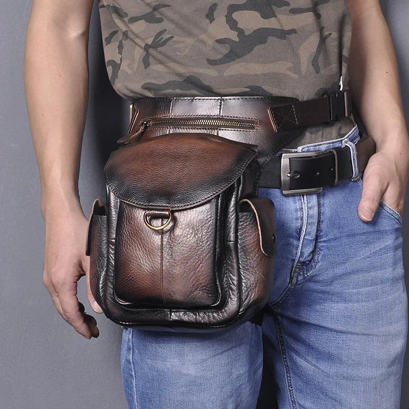 Leather Men Belt Pouch Thigh Bag Drop Leg Bag Biker Waist Purse Side Belt Bag for Men