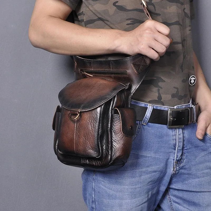 Leather Men Belt Pouch Thigh Bag Drop Leg Bag Biker Waist Purse Side Belt Bag for Men