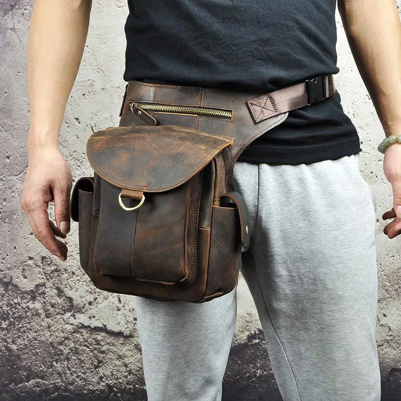 Leather Men Belt Pouch Thigh Bag Drop Leg Bag Biker Waist Purse Side Belt Bag for Men