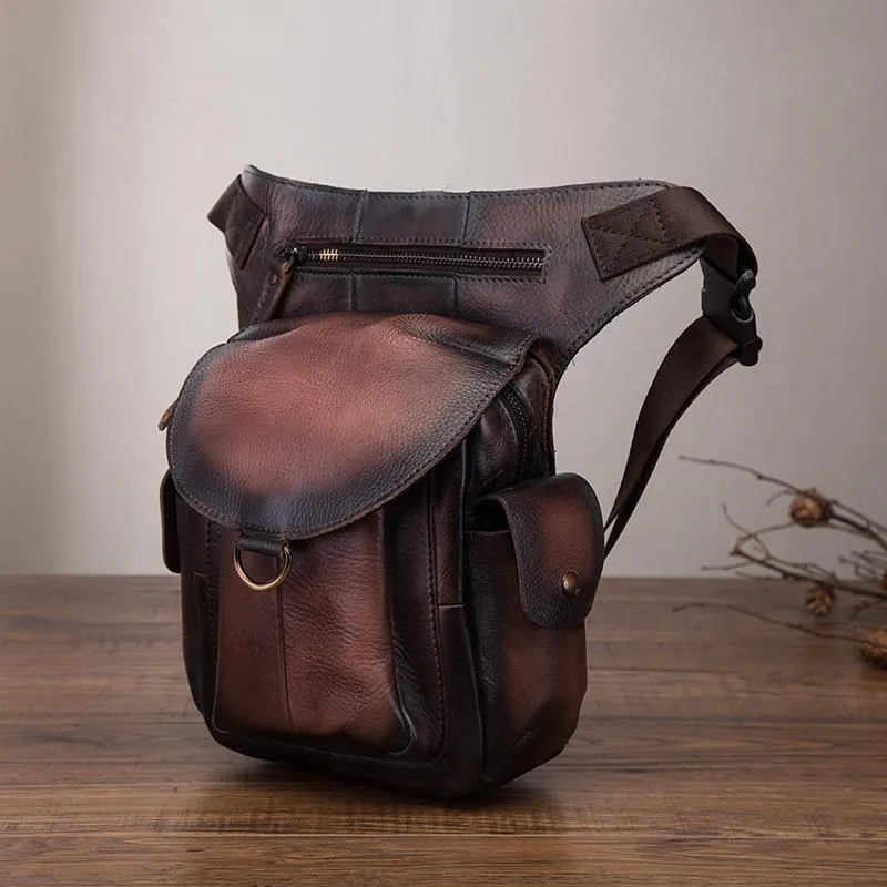Leather Men Belt Pouch Thigh Bag Drop Leg Bag Biker Waist Purse Side Belt Bag for Men