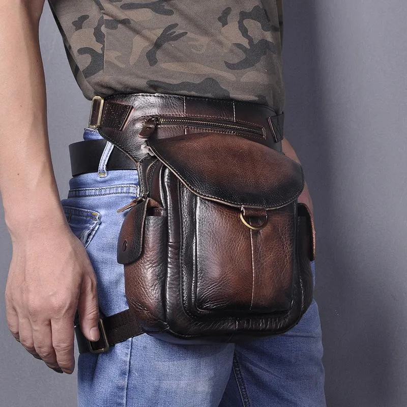 Leather Men Belt Pouch Thigh Bag Drop Leg Bag Biker Waist Purse Side Belt Bag for Men