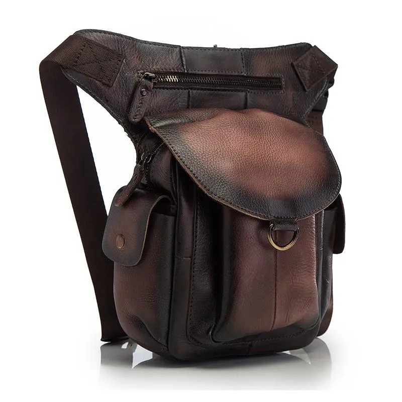 Leather Men Belt Pouch Thigh Bag Drop Leg Bag Biker Waist Purse Side Belt Bag for Men