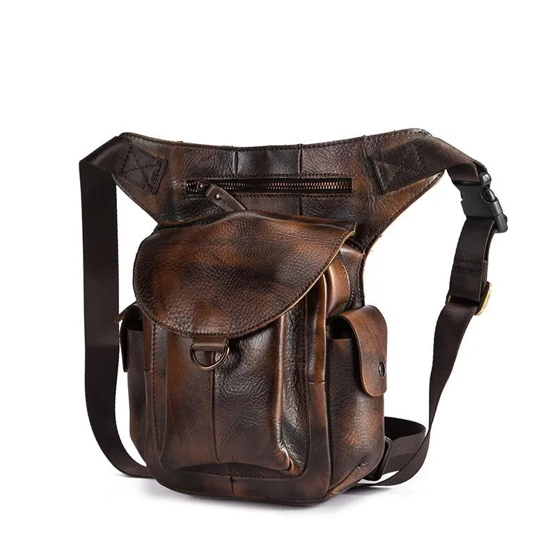 Leather Men Belt Pouch Thigh Bag Drop Leg Bag Biker Waist Purse Side Belt Bag for Men