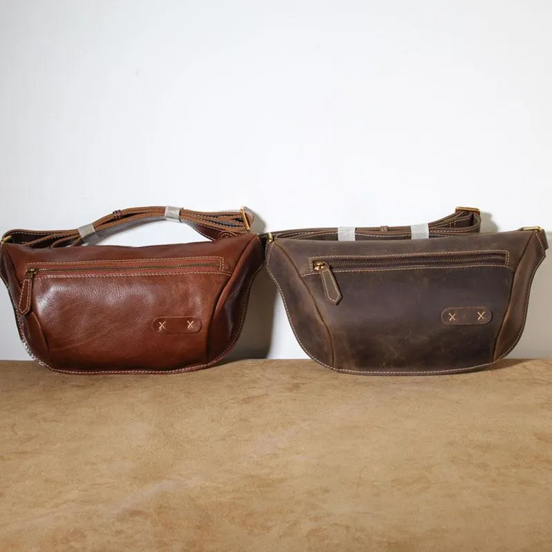Leather Men Fanny Pack Small Waist Bag Hip Pack Belt Bag Bumbag for Men