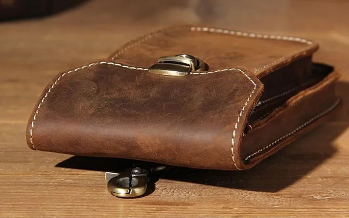 Leather Mens Belt Pouch Small Cases Waist Bag Hip Pack Belt Bag for Men